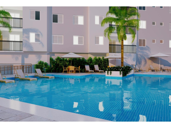 Piscina com vista para as torres do Firenze Residencial em Osasco