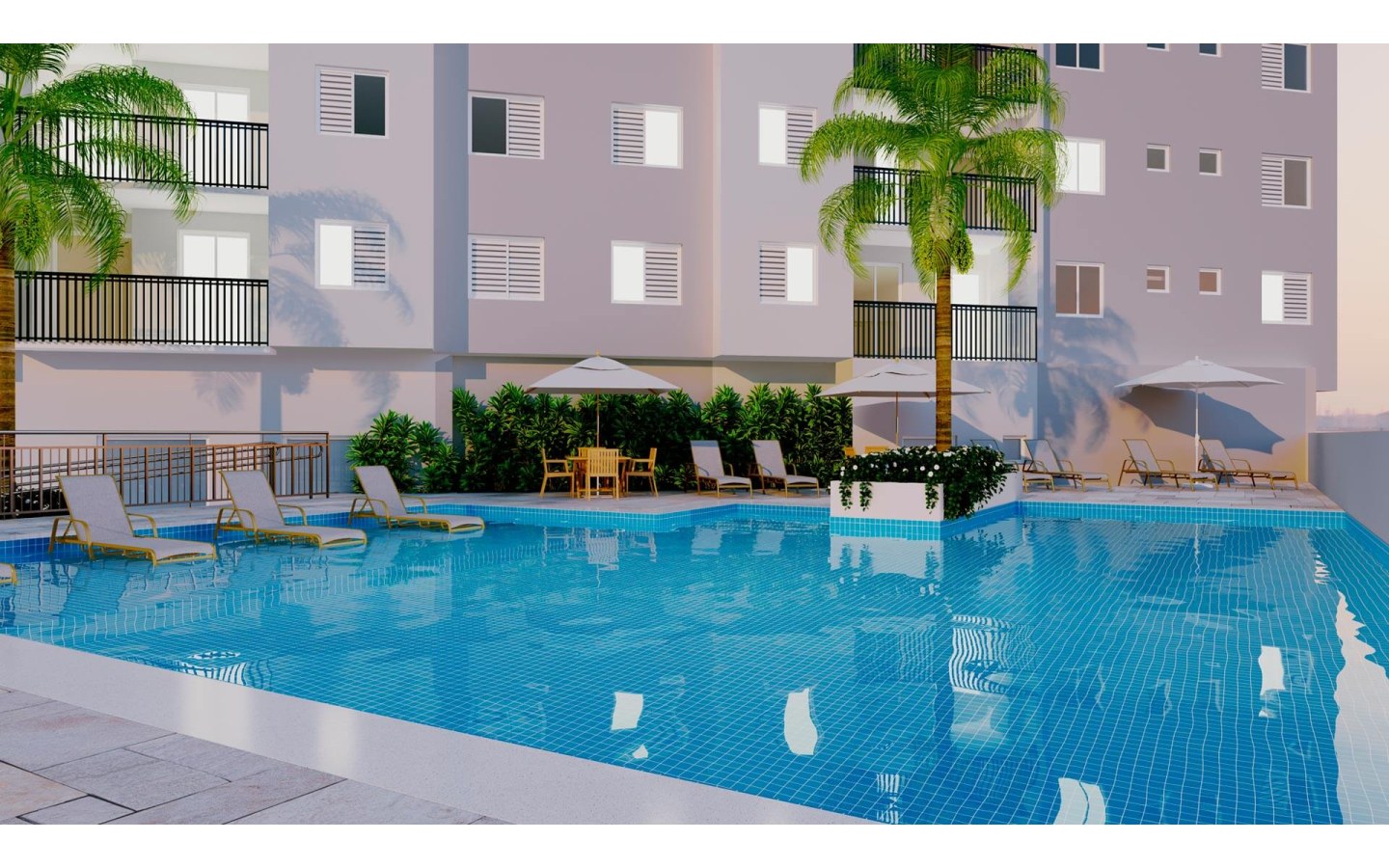 Piscina com vista para as torres do Firenze Residencial em Osasco