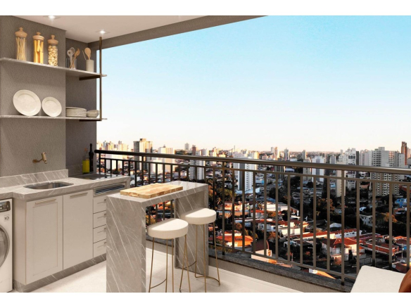 Varanda gourmet com vista panorâmica no Firenze Residencial