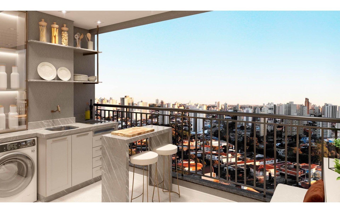 Varanda gourmet com vista panorâmica no Firenze Residencial
