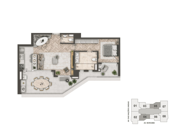 Planta padrão de 88 m² do Mandarim The Legend
