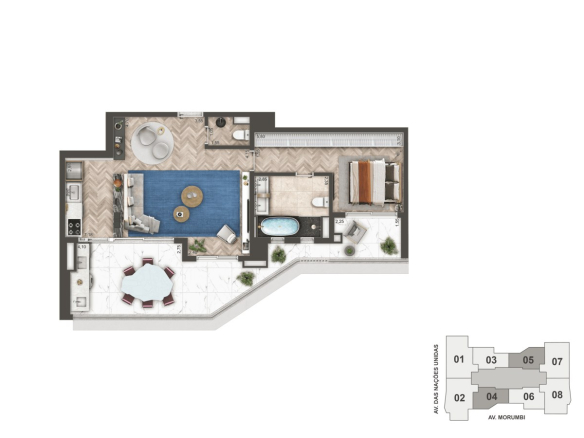 Planta alternativa de 88 m² do Mandarim The Legend
