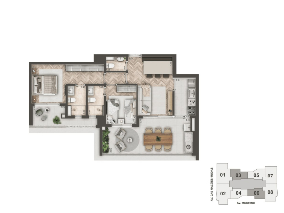 Planta padrão de 89 m² do Mandarim The Legend