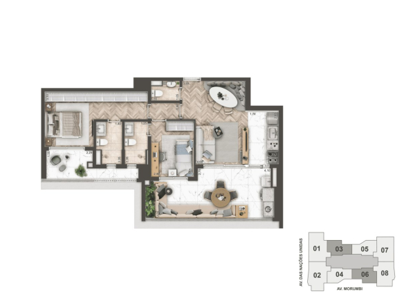 Planta alternativa de 89 m² do Mandarim The Legend