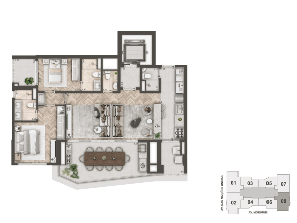 Planta alternativa de 114 m² do Mandarim The Legend
