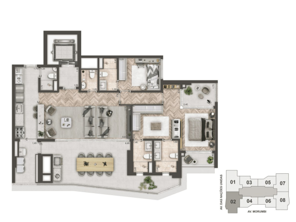 Planta alternativa de 140 m² do Mandarim The Legend