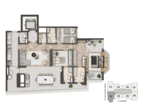 Planta padrão de 144 m² do Mandarim The Legend