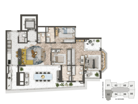 Planta alternativa de 144 m² do Mandarim The Legend