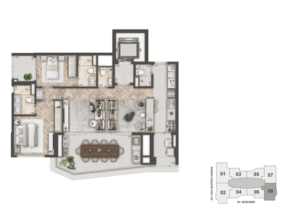 Mandarim The Legend — Planta individual de 114 m², opção de duas suítes e living ampliado, 2 dormitórios, 2 suítes