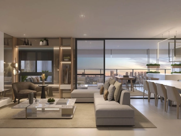 Living do apartamento decorado no Ode Perdizes