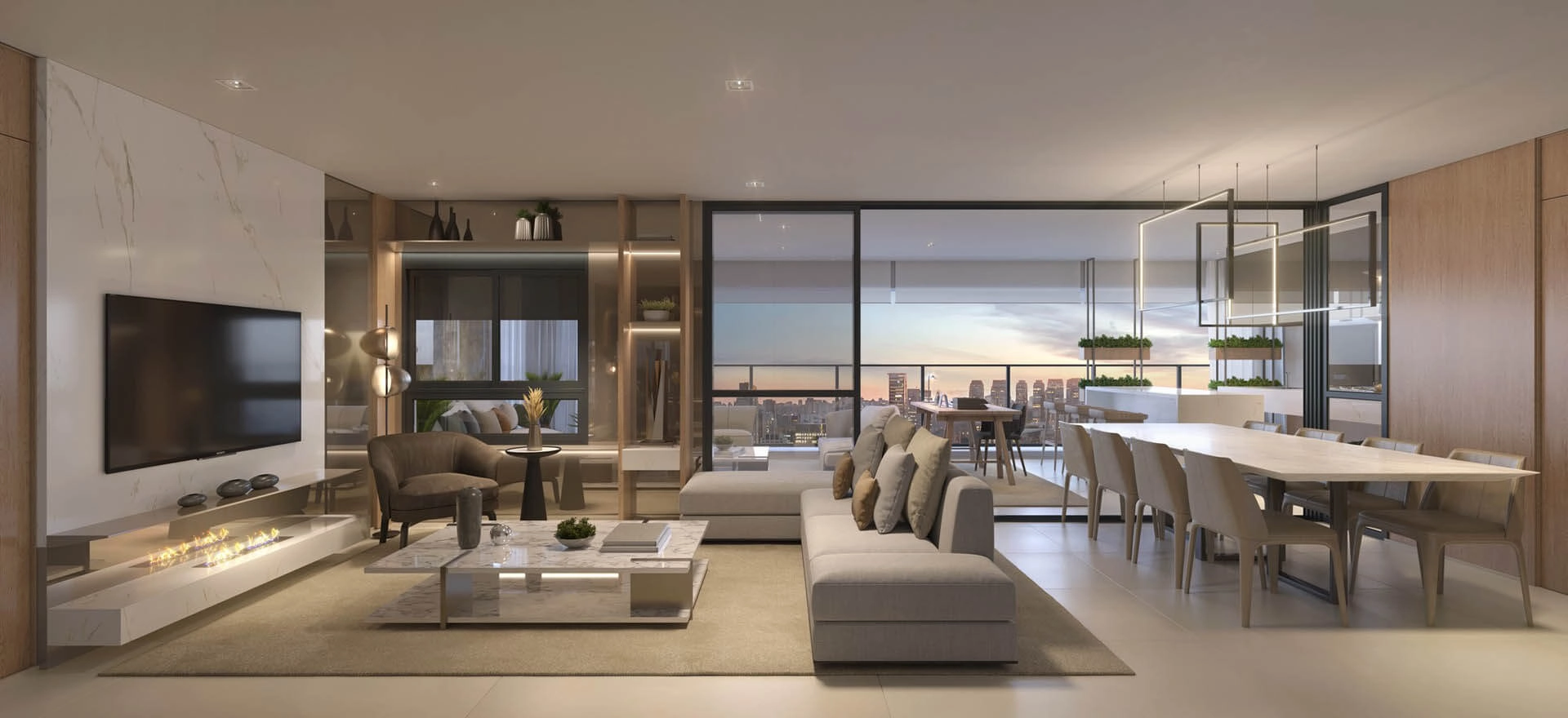 Living do apartamento decorado no Ode Perdizes