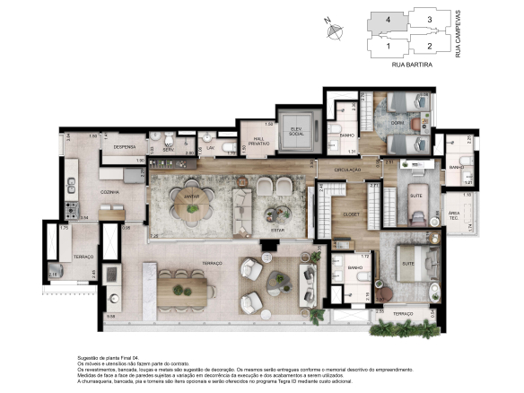 Planta de 156 m² com 3 suítes, closet e sala ampliados no Ode Perdizes