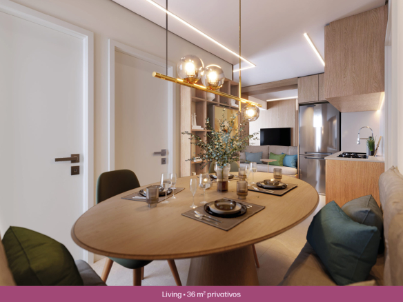 Living decorado de 36 m² do Solar das Rosas Residencial Clube