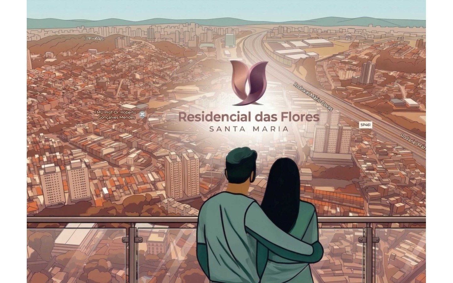 Ilustração da localização do Residencial das Flores na região de Santa Maria em Osasco