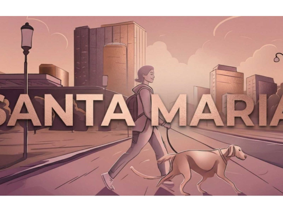 Ilustração do bairro Santa Maria em Osasco com moradora e cachorro