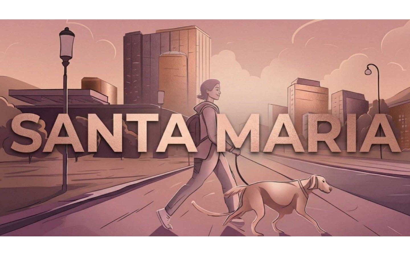 Ilustração do bairro Santa Maria em Osasco com moradora e cachorro