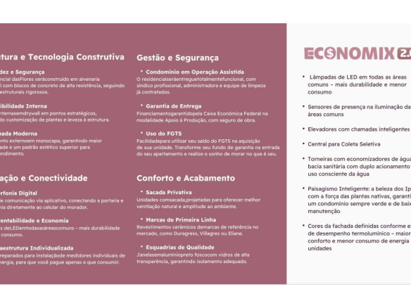 Diferenciais construtivos e recursos de economia do Residencial das Flores
