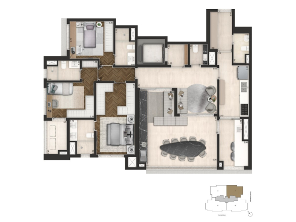planta padrão de 145 m² do Senses by Cyrela no Brooklin