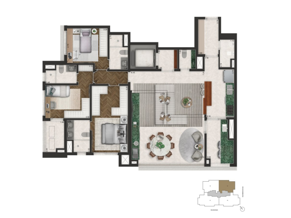 planta opção de 145 m² do Senses by Cyrela no Brooklin