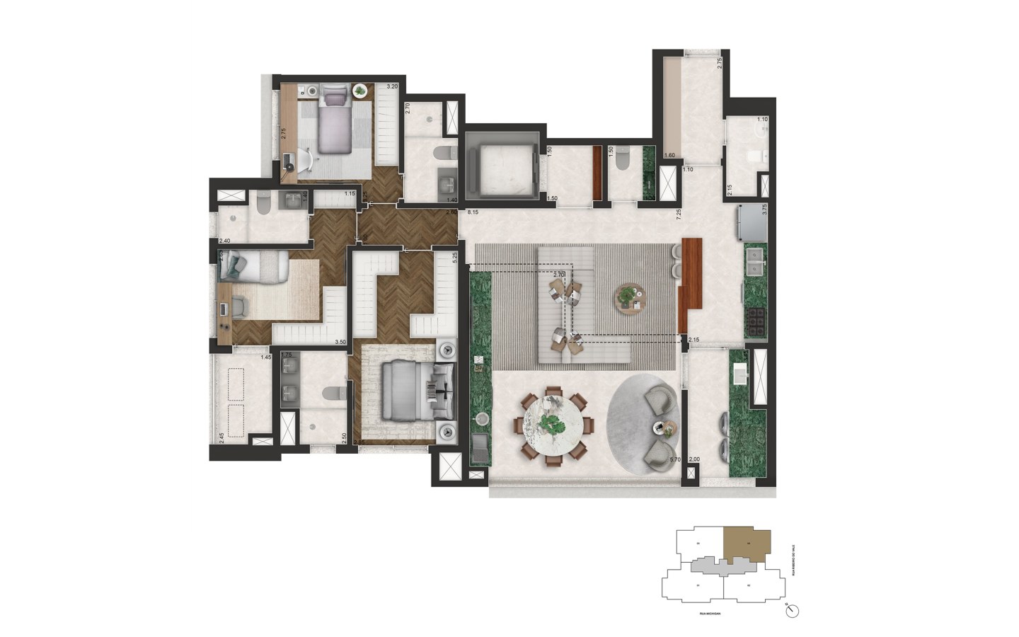 Senses by Cyrela – Atendimento Especializado (11) 4237-8776 planta opção de 145 m² do Senses by Cyrela no Brooklin