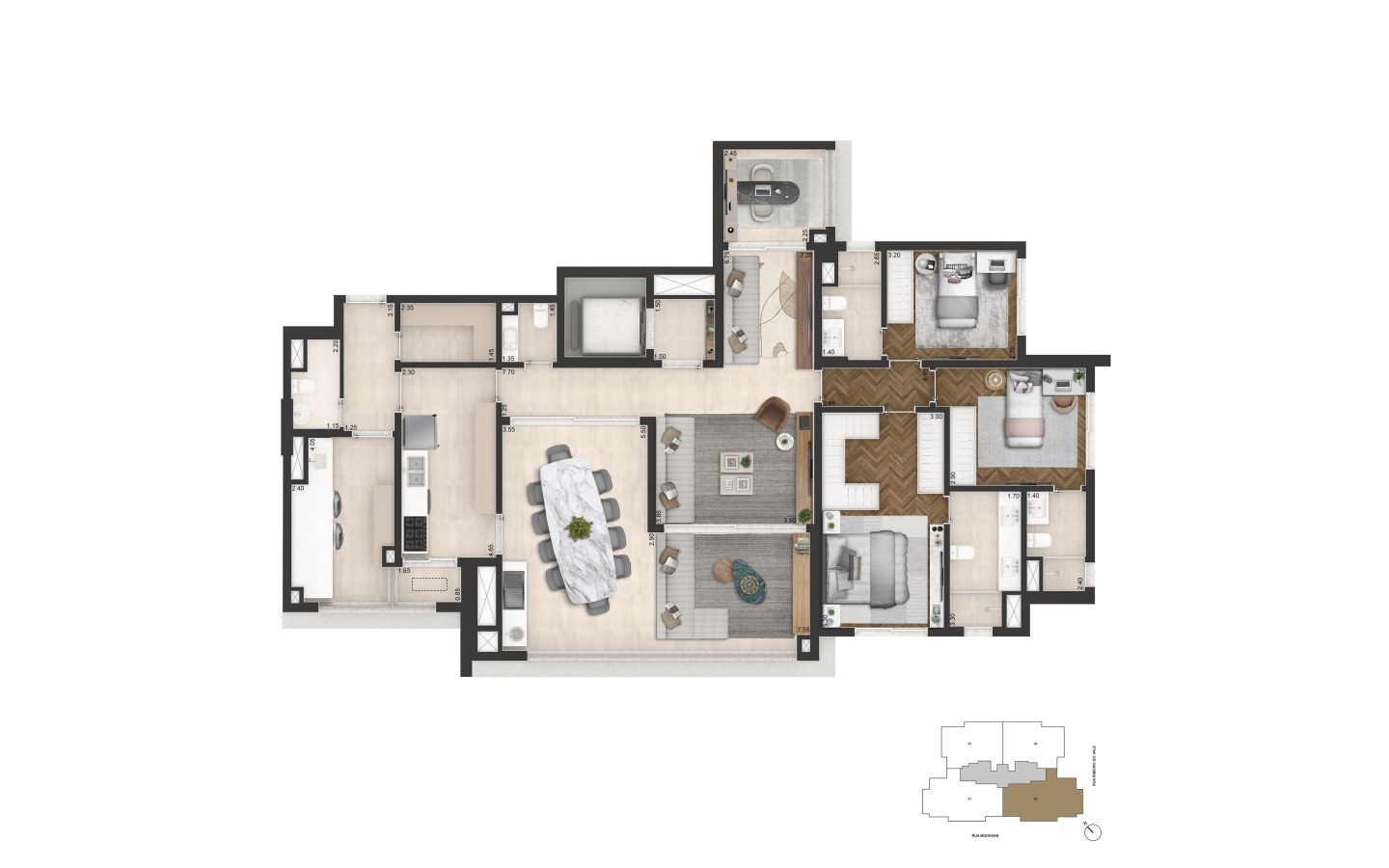 Senses by Cyrela – Atendimento Especializado (11) 4237-8776 planta padrão de 178 m² do Senses by Cyrela no Brooklin