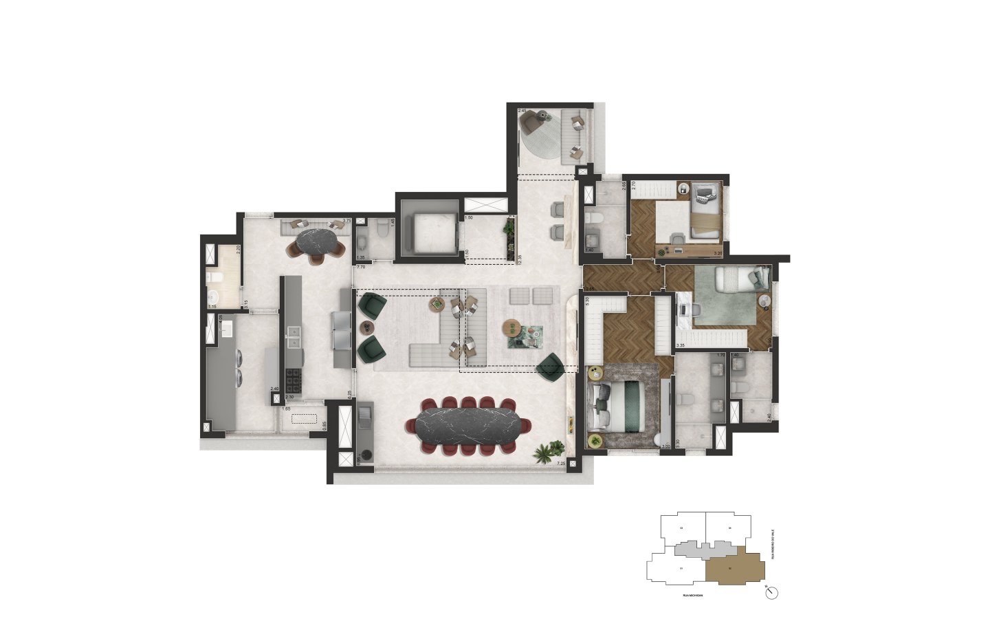 planta opção de 178 m² do Senses by Cyrela no Brooklin