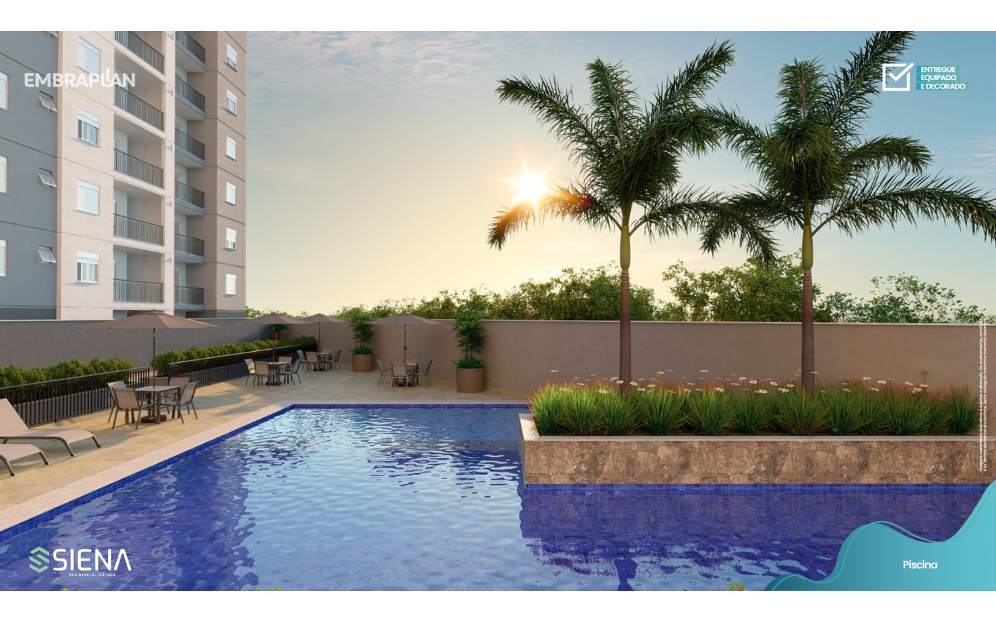 Piscina com paisagismo no Siena Residencial