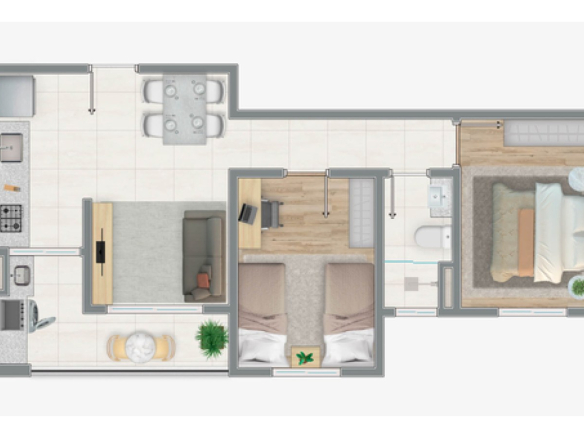 Planta de 49,51 m² do Siena Residencial