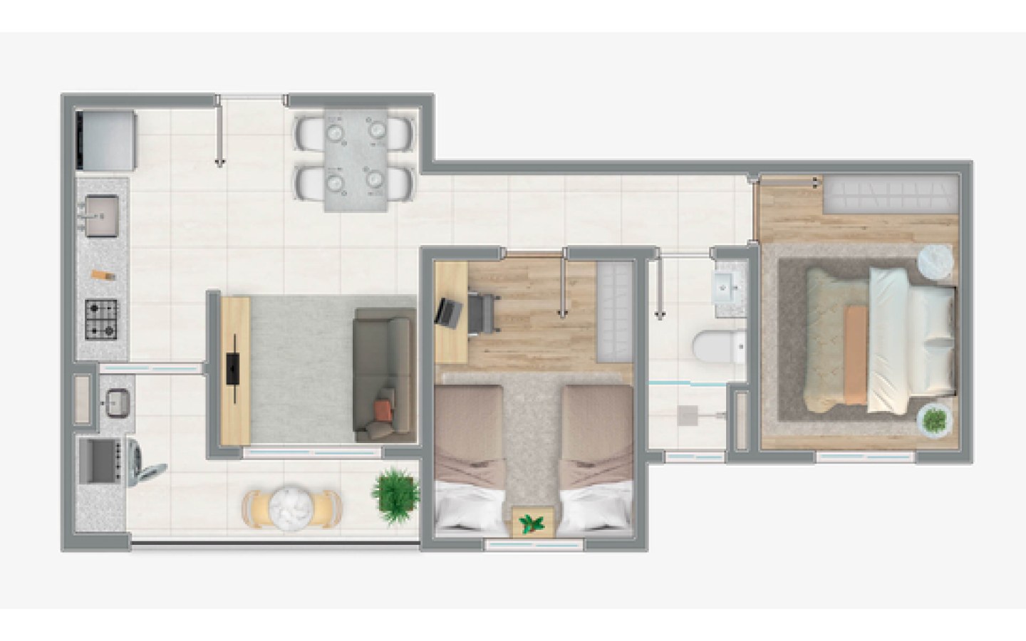 Planta de 49,51 m² do Siena Residencial