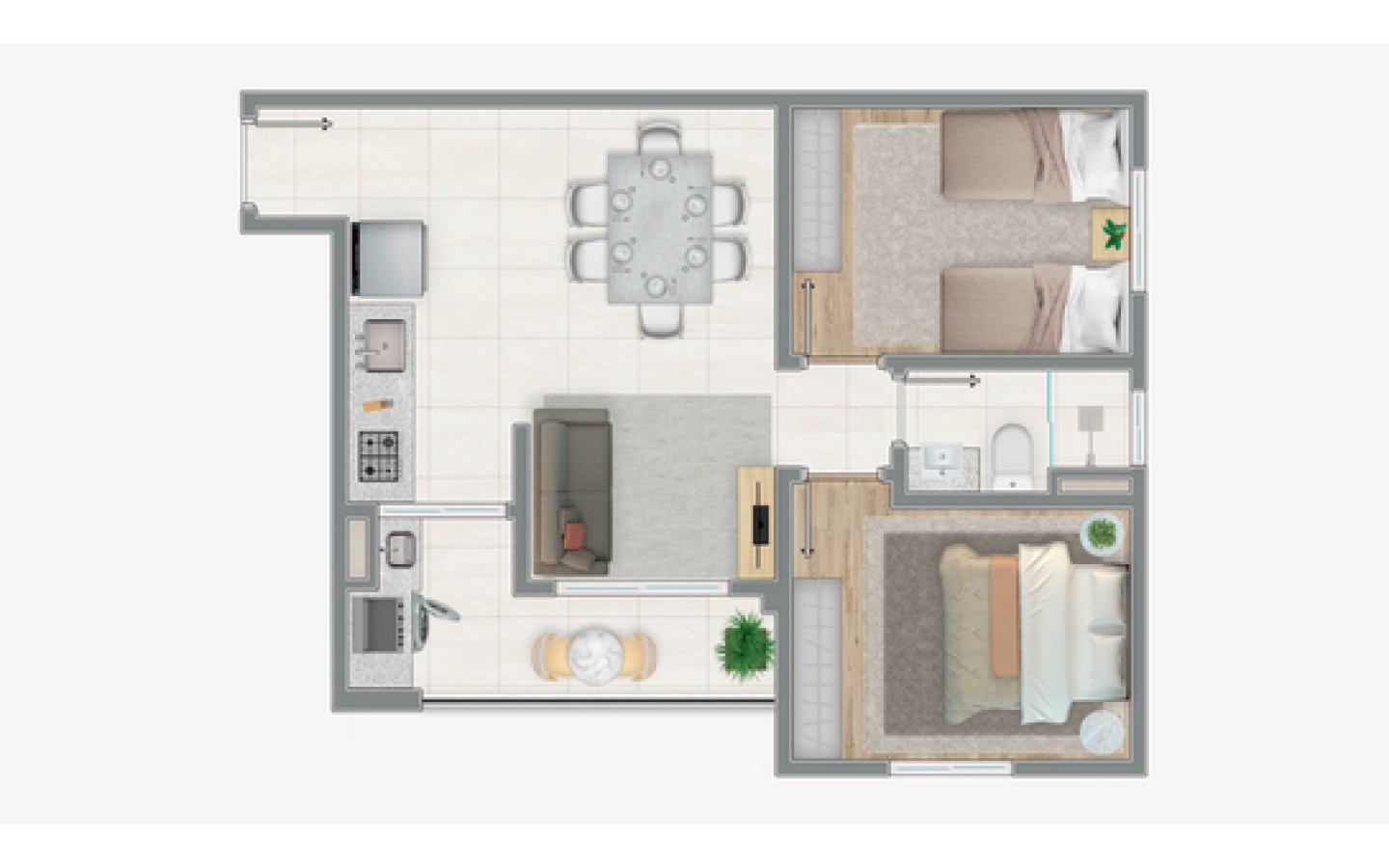 Planta de 49,86 m² do Siena Residencial