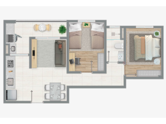 Planta de 51,73 m² do Siena Residencial