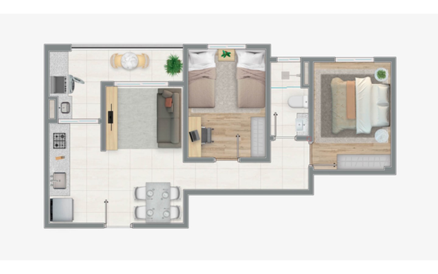 Planta de 51,73 m² do Siena Residencial