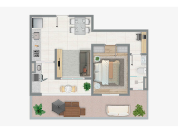 Planta garden de 56,25 m² do Siena Residencial