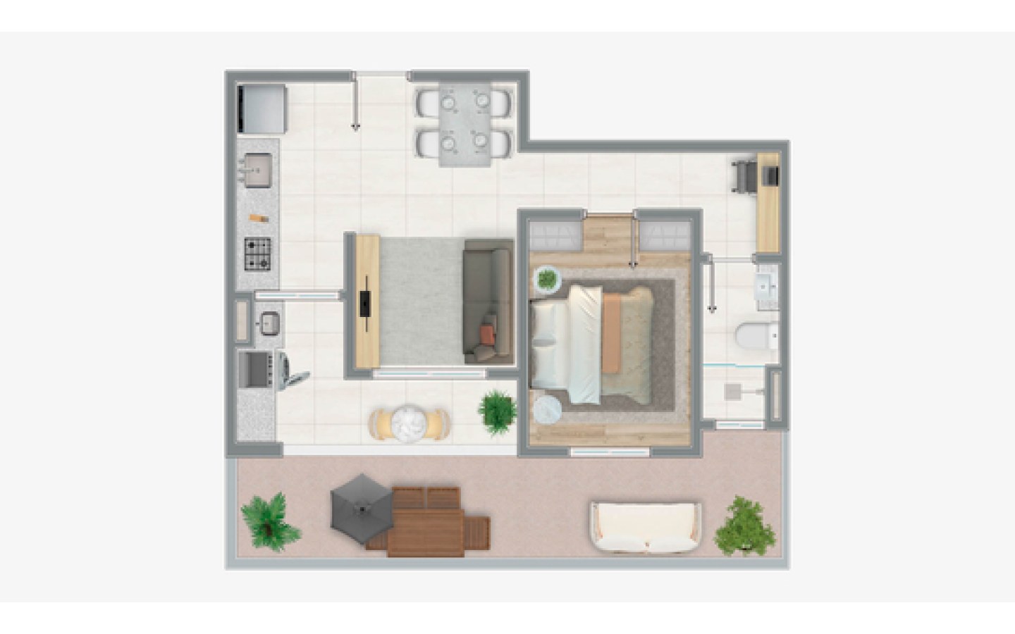 Planta garden de 56,25 m² do Siena Residencial