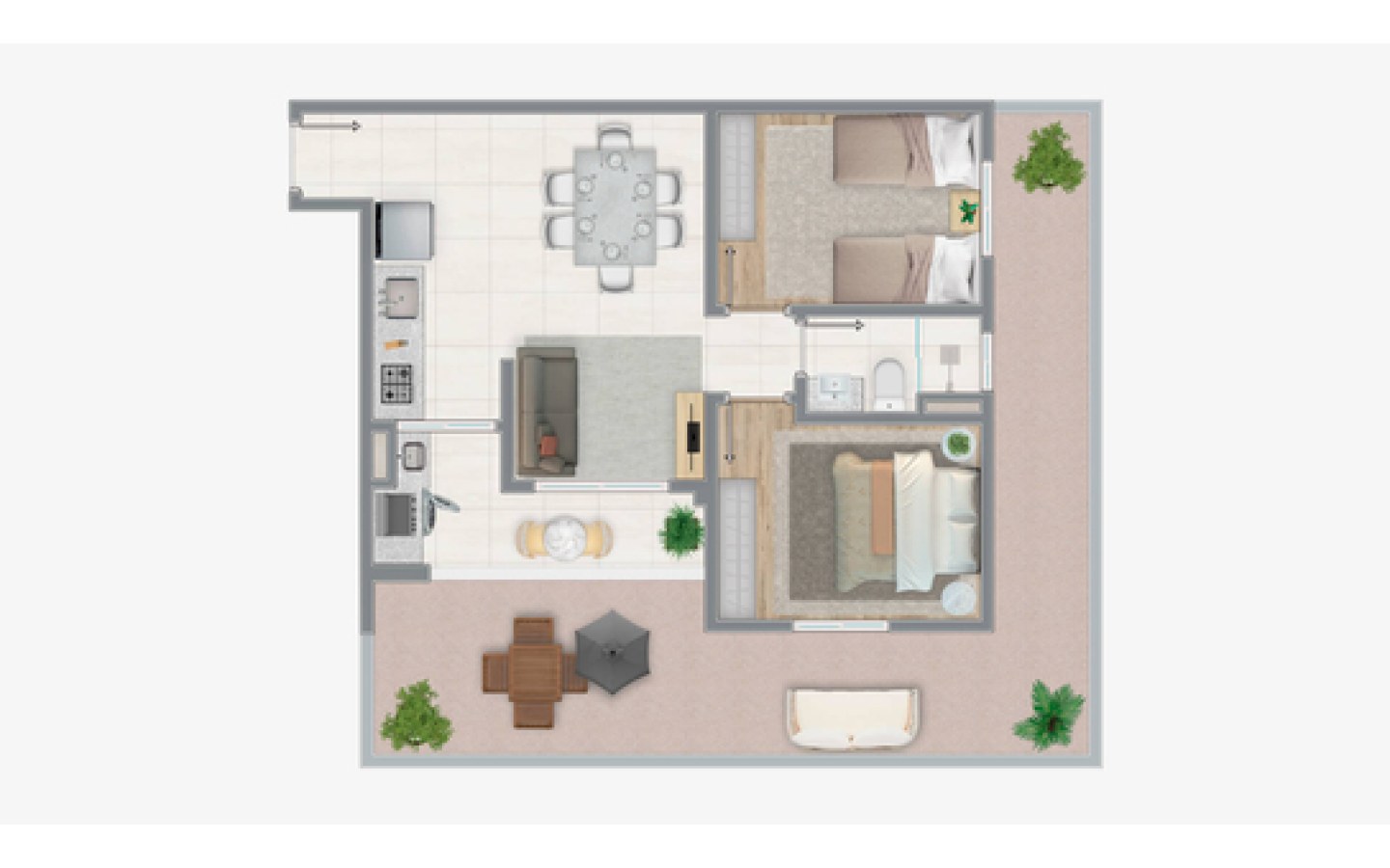 Planta garden de 71,13 m² do Siena Residencial