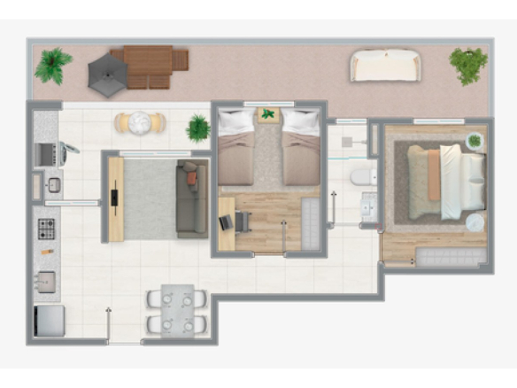 Planta garden de aproximadamente 74,26 m² do Siena Residencial
