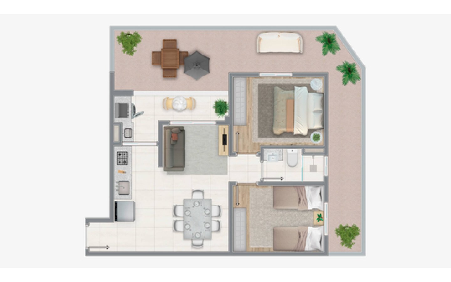 Planta garden de 76,11 m² do Siena Residencial