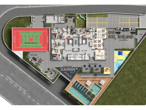 Implantação do térreo do Solar das Rosas Residencial Clube