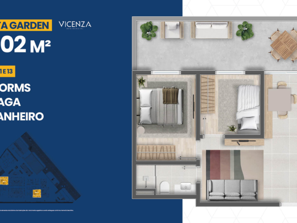 Vicenza Residencial: Garden 56 m² — 2 dormitórios — aptos 04, 11 e 13