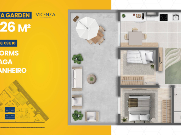 Vicenza Residencial: Garden 65 m² — 2 dormitórios — aptos 07, 08, 09 e 10