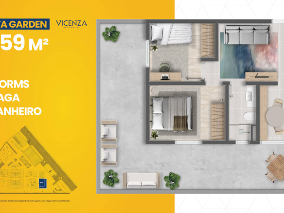 Vicenza Residencial: Garden 69 m² — 2 dormitórios — apto 02
