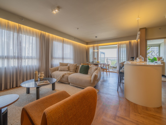 Foto oficial do living decorado de 105 m² do Aero Design by Pininfarina