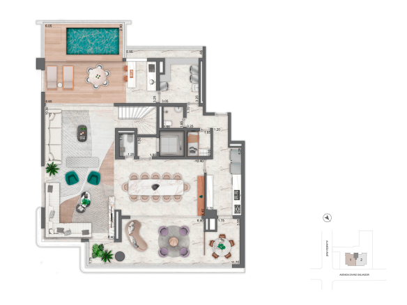 Aura Moema by Cyrela: planta do duplex de 452 m², pavimento inferior