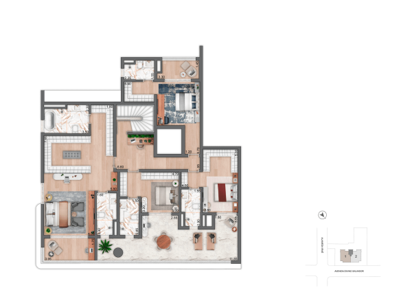 Aura Moema by Cyrela: planta do duplex de 452 m², pavimento superior
