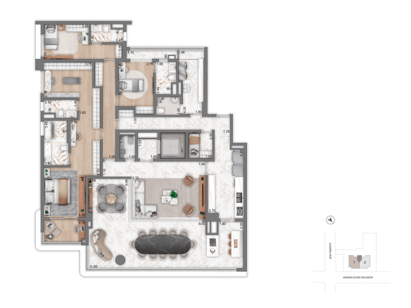 Aura Moema by Cyrela: planta opção 3 de 251 m², três suítes e closet ampliado