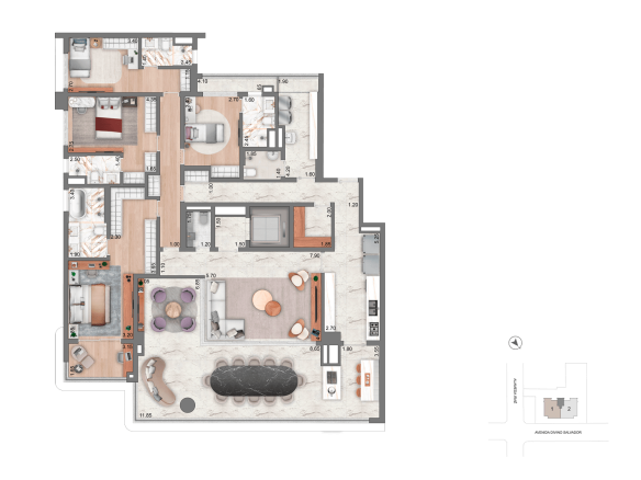 Aura Moema by Cyrela: planta padrão de 251 m², quatro suítes