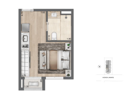 Aura Moema by Cyrela Studios: planta nr de 21 m², final 1