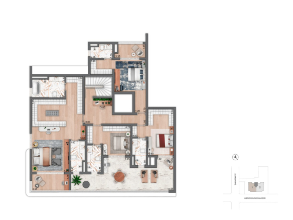 Planta do pavimento superior do duplex de 452 m²