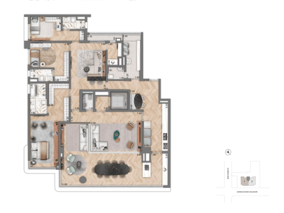 Planta Opção 1 de 251 m² com 3 suítes do Aura Moema by Cyrela