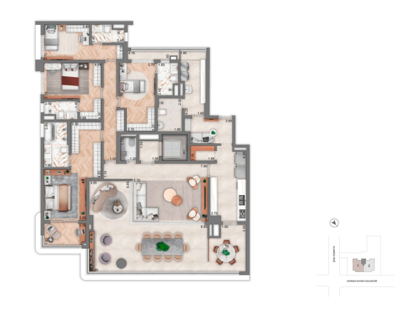 Planta Opção 2 de 251 m² com 4 suítes do Aura Moema by Cyrela